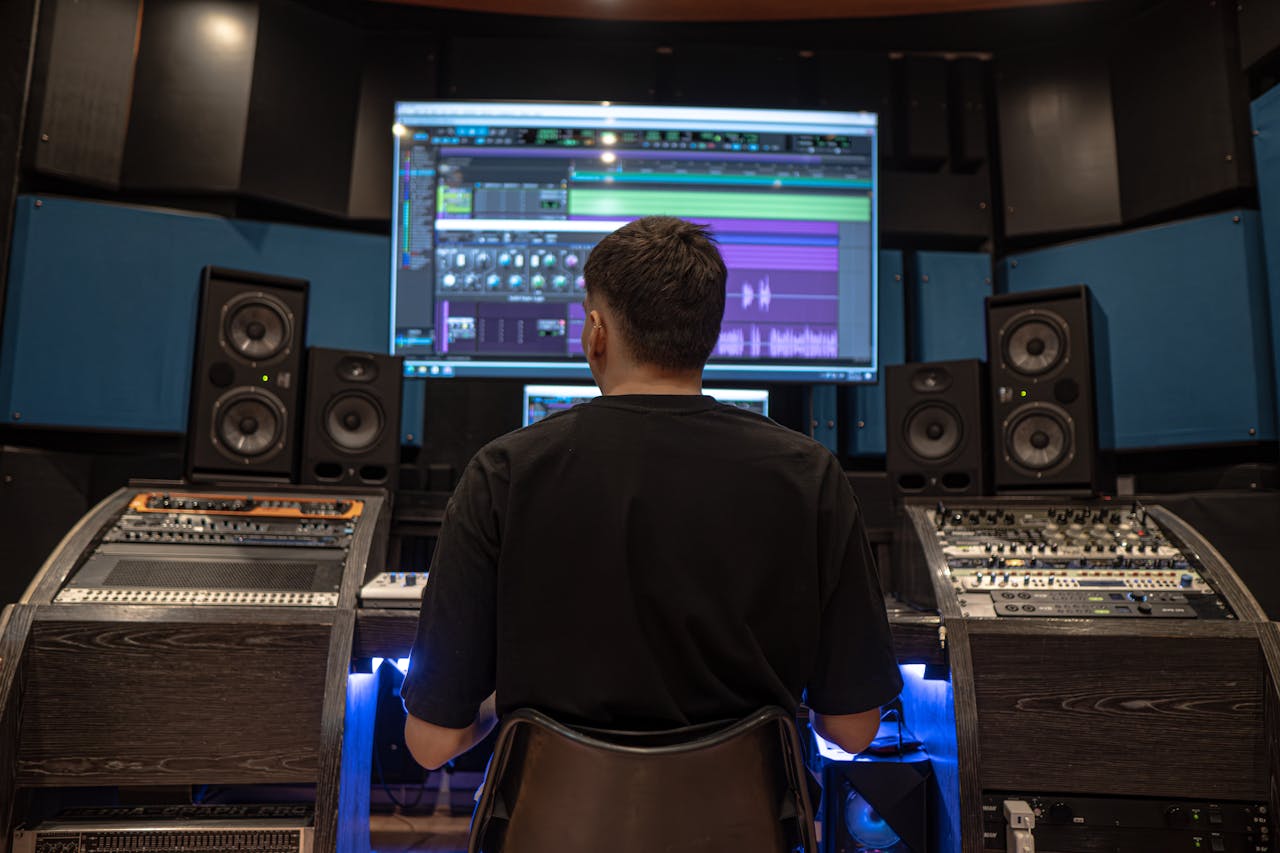 a person in front of his desktop setting up emby media on their computer